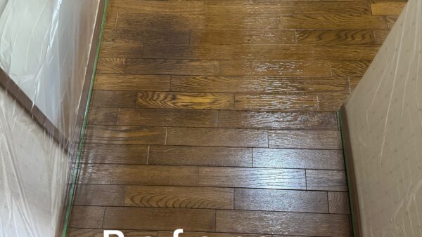 広島で傷んだフローリングを研磨コーティングで蘇らせました