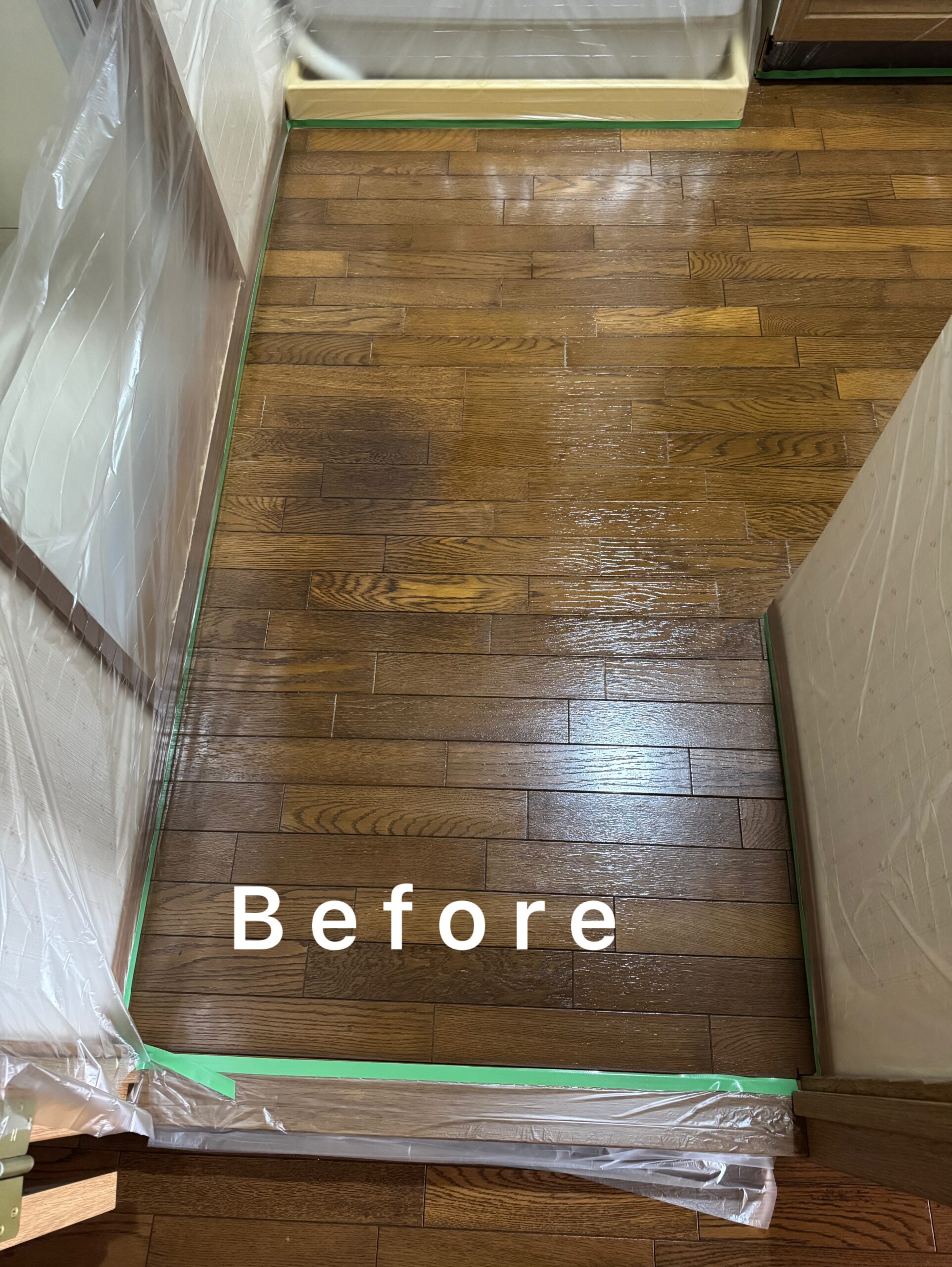 広島で傷んだフローリングを研磨コーティングで蘇らせました